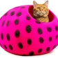 Woolygon Premium Felt Cat Cave Bed - Polka Dot Series - Wool Kitty Beds Handcrafted Kitten Caves Bed for Indoor Cats - Eco-Friendly Merino Wool, Foldable Cat Hideaway Cat Houses (Pink/Black Dots)