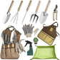 13-Piece Garden Tools Set with Tote Bag & Apron, Repotting Mat - Stainless Steel Heavy Duty Planting Kit, Ergonomic Non-Slip Handles - Gardening Gift for Women, Mom, Home Gardeners