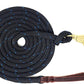 Premium 1/2" Samson Eq Braid Yacht Natural Horse Training Lead Rope with Brass Trigger Bull Snap (12ft Black with Blue)