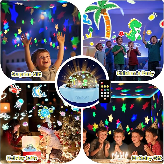 Dinosaur Toys for 3-10 Year old Boys,7-in-1 Kids Night Light Projector with 3 Films 93 Effects, Remote, Timer, 360° Rotation, Birthday Christmas Xmas Gifts Stocking Stuffers for Kids Age 3 4 5 6