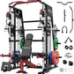 Mikolo Smith Machine, 2200lbs Squat Rack with LAT-Pull Down System & Cable Crossover Machine, Training Equipment with Leg Hold-Down Attachment