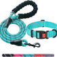 Heavy Duty Dog Leash - Comfortable Padded Handle, 5 ft Long - Dog Leashes for Small Medium Large Dogs (Leash+Collar L Neck 20"-25", Blue)