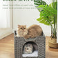 Cat Beds Indoor Kitten House, Handwoven Rattan Cat Cave Pet Cube, Large Cat Houses, One Bed Mat, Foldable, Hideaway, 16.5x16.5x13.2 Inches, 2 S-Shaped Hooks in Living Room Bedroom Gray