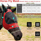 2 Piece Horse Fly Mask with Ears, Comfortable Fit Stretch Fabric Big Eye Space Soft Breathable with UV Protection for Full Horses (Red-Black)