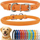 CollarDirect Rolled Leather Dog Collar, Soft Padded Round Puppy Collar, Handmade Genuine Leather Collar Dog Small Large Cat Collars 13 Colors (15-19 Inch, Orange Textured)