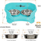 Neater Feeder Deluxe Mess Proof Cat Bowls Elevated for All Breeds – Made in USA – No Spill Raised Bowls for Indoor Cats – Stainless Steel Food and Water Bowl Set, Pet Dish Feeding Station, Aquamarine