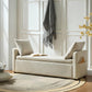 HULALA HOME Modern Storage Ottoman Bench with Throw Pillows, 59" Extra Long End of Bed Bench with Storage Pocket, Comfy Upholstered Footstool for Bedroom Entryway Living Room, Ivory