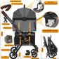 PAWZIDEA Double Pet Stroller with 2 Detachable Carriers, Portable Dog Crate for Car Travel & TSA-Approved Expandable Cat Carrier, Foldable Lightweight Jogger Stroller for 2–4 Cats or Small/Medium Dogs