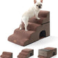 Wide Dog Stairs with Tunnel, Foam Detachable Large Dog Step for Small Pet, Puppy or Cats, Medium Pet Ramp for High Bed, Couch, Sofa or Car, 19.7x33x22.4 inch, 5 Step, Brown