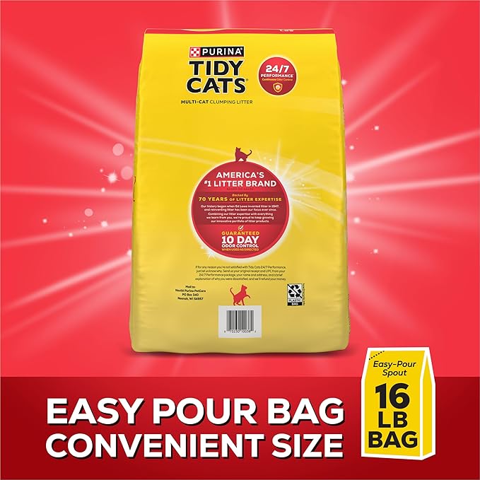 Purina Tidy Cats Clumping Cat Litter Odor Control, 24/7 Performance Multi Cat Litter - 16 lb. Bag (Pack of 2)
