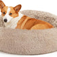 Love's cabin Calming Dog & Cat Bed, Cat Bed for Indoor Cats,Anti-Anxiety Donut Round Dog Bed,Fluffy Faux Fur Washable Bed for Small Medium Pet,Beige,Taupe,30"