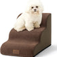 Dog Stairs for Small Dogs 15.7" H, Curved Dog Step for Puppy, Older Cat, Medium Pet Ramp for Sofa, Couch or Chair, Ladder with High Density Foam, 15.7x22.4x15.7 inch, 3 Step, Brown