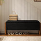 Modern Storage Benches with Walnut Wood Legs, 47'' Ottoman Bench with 20 Gallons Storage Space for Bedroom End of Bed, Fabric Upholstered Entryway Bench with Seating for Livingroom, Black