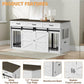 RQZ 65" Double Dog Crate Furniture for 2 Dogs Heavy Duty Wood Dog Cage Table with 3 Storage Drawers and 4 Stainless Steel Bowls Dog Kennel Indoor for Medium Large Dogs
