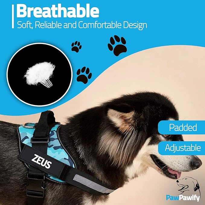 PawPawify Custom No Pull Dog Harness with Name and Phone Number, Heavy Duty Personalized Pet Vest to Prevent Tugging, Pulling, or Choking, Training and Walking (Black, S (10-19LBS))