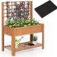 Giantex Raised Garden Bed with Trellis, Wooden Elevated Planter Box with Legs, Drainage Holes for Climbing Plants Vines Vegetables Flowers Herbs, Outdoor Horticulture Planter for Patio Yard (Brown)