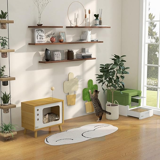PawHut Fully Enclosed Cat Litter Box with Scoop, Hooded Cat Litter House with Drawer Type Tray, Foldable Smell Proof Potty with Front Entry, Top Exit, Large Space, Yellowish Green