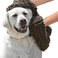 Soggy Doggy Super Shammy Dog Towel - Microfiber Chenille Towel for Drying Dogs and Cleaning Paws - Fast Drying with Hand Pockets for Ease (Dark Chocolate/Oatmeal Trim, 31” x 14”)