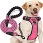 No Pull Dog Harness Adjustable Reflective Oxford Easy Control Medium Large Dog Harness with A Free Heavy Duty 5ft Dog Leash (XL (Neck: 21.5"-33", Chest: 30"-39.5"), Pink Harness+Leash)
