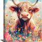 Highland Cow Wall Art Canvas Flower Cattle Wall Decor Prints Framed Painting Animal Pictures Gifts Artwork for Bathroom Living Dining Kitchen 16"x20"