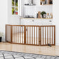 Freestanding Pet Gate Foldable 4 Panel Dog Gate Walnut Dog Gates for Stair Doorways House Indoor (2 Support Feet Included)