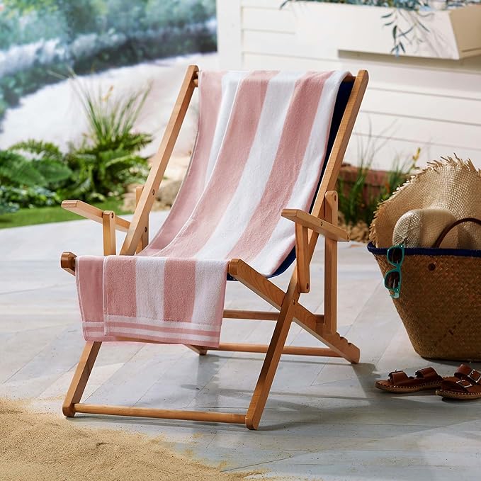 Great Bay Home 100% Cotton Velour 4 Pack Beach Towels 30" x 60" - Cabana Stripe Pool Towels - Quick Dry, Large Swim Towels (Multi Color)