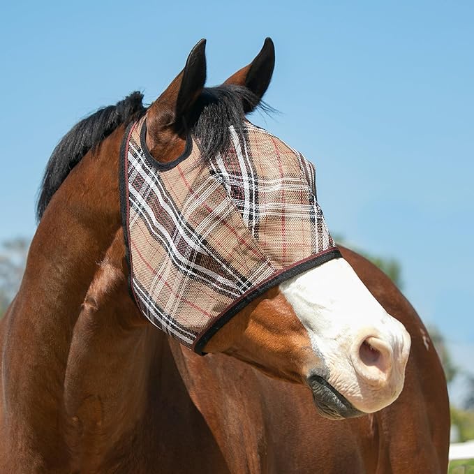 Kensington UV Horse Fly Mask with Web Trim - Protective Mask with Dual Ear Opening & Forelock Freedom - XLarge, Deluxe Black