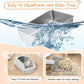 Stainless Steel Litter Box with Lid, Metal Litter Box with Cat Litter Mat,Extra Large Enclosed Cat Litter Boxes for Multiple Cats, Anti-Leakage,Non-Stick, Easy to Clean, Included Mat, Scoop