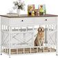 IRONCK 44 inch Large Dog Crate Furniture, Wooden Dog Kennel with Storage Drawers for Medium/Large Dogs, Decorative Dogs Kennel Indoor, White and Walnut