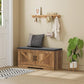 2-Tier Storage Bench, Shoe Bench with Padded Seat Cushion, Entryway Bench with 2 Barn Doors, Adjustable Shelf, 13.8" D x 39.4" W x 17.7" H, for Entryway, Living Room, Bedroom, Rustic Walnut