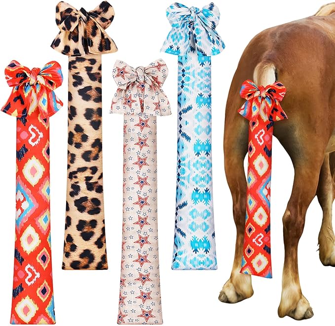 4 Pcs Horse Tail Bag Stretchy 22" Breathable with 2 Strands to Keep Clean and Protected Grooming Supplies