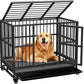 Dog Crate with Removable Tray, 37/42/46 Inch Indestructible and Escape Proof Steel Dog Cage Kennel for High Anxiety Dogs, Heavy Duty Dog Crate with Wheels, Double Door, Extra Large XL XXL