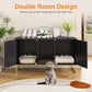 Litter Box Enclosure for 2 Cats, Fluted Hidden Cat Litter Box Furniture with Scratch Pad and Metal Legs, Modern Double Room Kitty House for Living Room, Washroom, 47.2”L x 17.7”W x 25.9”H, Black