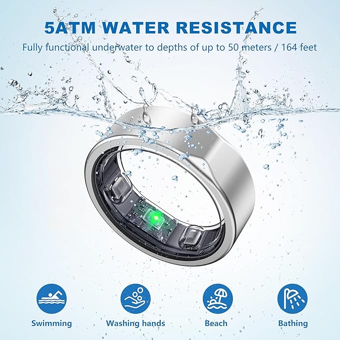 Smart Ring for Women Men - Titanium Fitness Sleep Tracker Ring with Step Counting, Calories, Stress - No Subscription Fee, Compatible with iOS and Android (Sliver, 12)