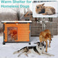 Feral Dog House Outdoor,Anti Bite Iron Frame Dog Kennel,Wood Warm Pets Home,Insulated Weatherproof Outside Shelter for Feral Animal (33.5"(L)×22"(W)×25.2"(H)-Brown-in)