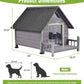 GUTINNEEN Insulated Dog House Outdoor, Waterproof Dog Kennel with Anti-Bite Design, Asphalt Roof, Elevated Base, PVC Curtain, for Small to Medium Dogs - Grey