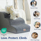 GoGoBunny Waterproof High Density Foam Curved Dog Stairs for High Beds Couches 19.7" H, 4-Step Ramp Dog Steps Friendly to Small Medium Dogs or Pets Joints, Non-Slip Balanced Durable Pet Step, Grey