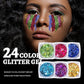 Teenitor 24 Colors Body & Hair Glitter Gel - Face, Body, Hair Glitter for Halloween Makeup Festival