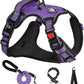 NESTROAD No Pull Dog Harness,Adjustable Oxford Dog Vest Harness with Leash,Reflective No-Choke Pet Harness with Easy Control Soft Handle for Large Dogs(Large,Purple)