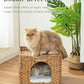 Cat Beds Indoor Kitten House, Handwoven Rattan Cat Cave Pet Cube, Large Cat Houses, One Bed Mat, Foldable, Hideaway, 16.5x16.5x13.2 Inches, 2 S-Shaped Hooks in Living Room Bedroom Natural