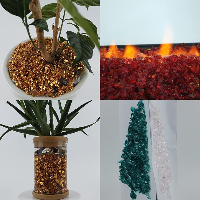 TWINKLING High Luster Fire Glass Gravel Stone Glitter,Broken Glass,Fire Gems Chips,Crushed Glass for Fire Pit Crafts Resin Art Aquarium Garden Decoration,3-6mm,1-Pound Jar (Silver)