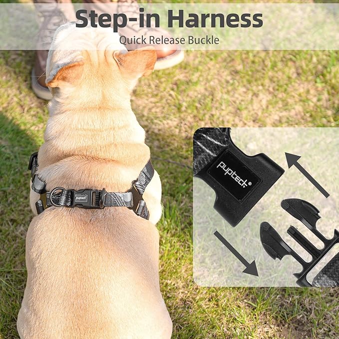 PUPTECK No Pull Dog Harness Soft Adjustable Basic Nylon Step in Puppy Vest Outdoor Walking with Leash Medium