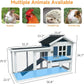 GARWOOD Large Outdoor Indoor Rabbit Hutch Wooden Bunny Rabbit Cage 2-Story with Run No-Leak Pull-Out Tray Waterproof Asphalt Roof Ramp for Guinea Pig Small Animal Wood Pet House Home Blue White
