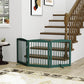 Freestanding Pet Gate for Dogs, Foldable Wooden Dog Gate for House, Indoor Dog Gate for Doorways, Stairs, Step Over Pet Puppy Safety Fence, Support Feet Included,24" Height 3 Panels,Green