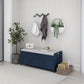 Storage Bench with 3 Shutter-Shaped Doors, Pine Wood Shoe Bench with Removable Cushion and Hidden Storage Space for Entryway Living Room 43.5" L * 16" W * 18" H, Antique Navy