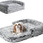 EHEYCIGA Foldable Dog Bed, Faux Fur Fluffy Dog Couch Bed, Orthopedic Calming Memory Foam Pet Bed for Small Dogs, Washable Soft Warm Pet Sofa Bed with Non-Slip Bottom, Faded Black, 40"x30"x6"