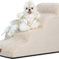 GoGoBunny Waterproof High Density Foam Curved Dog Stairs for High Beds Couches 19.7" H, 4-Step Ramp Dog Steps Friendly to Small Medium Dogs or Pets Joints, Non-Slip Balanced Durable Pet Step, Beige