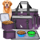IGOLUMON Dog Travel Bag Large Pet Travel Bags Set for Supplies Weekend Dog Travel Kit Tote Organizer Multi-Pockets Dog Food Travel Bag with 2 Large Food Containers, 2 Dog Bowls, 1 Feeding Mat, Purple