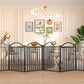 BHG Metal No-Assembly Freestanding Dog Gate with Door Walk Through, Extra Wide 144", Extra Tall 32" Pet Gate, Accordion Puppy Folding Playpen Dog Fence for Indoor & Outdoor, with 2PCS Support - Black
