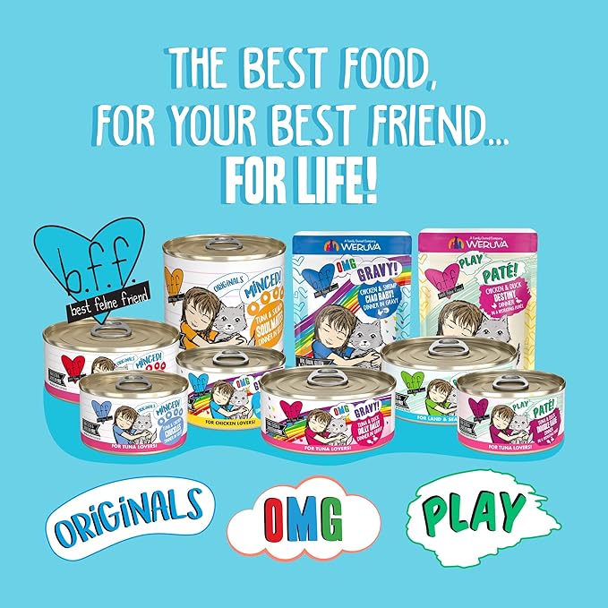 Weruva B.F.F. Play - Best Feline Friend Paté Lovers, Aw Yeah!, Salmon & Tuna Tuck Me in with Salmon & Tuna, 2.8oz Can (Pack of 12)
